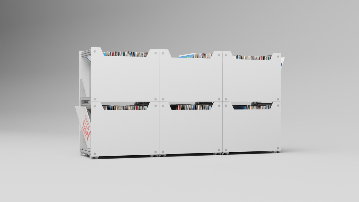 can - modern vinyl record crate | stackable, moveable aluminum and wood ...