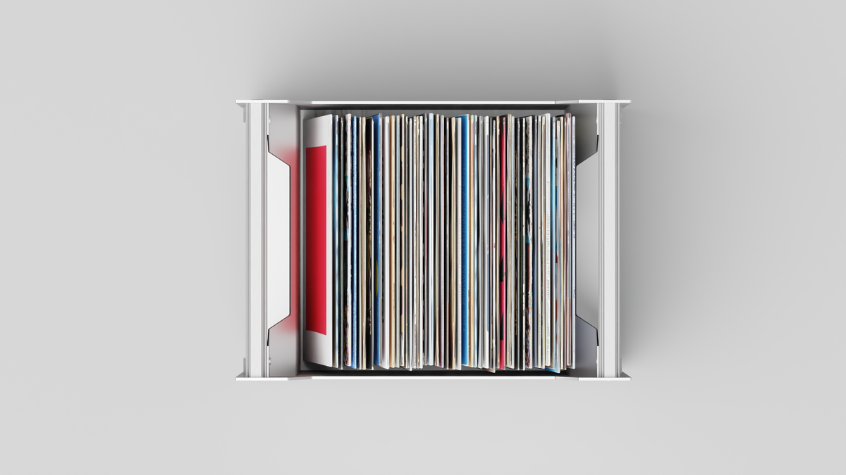 can - modern vinyl record crate | stackable, moveable aluminum and wood ...